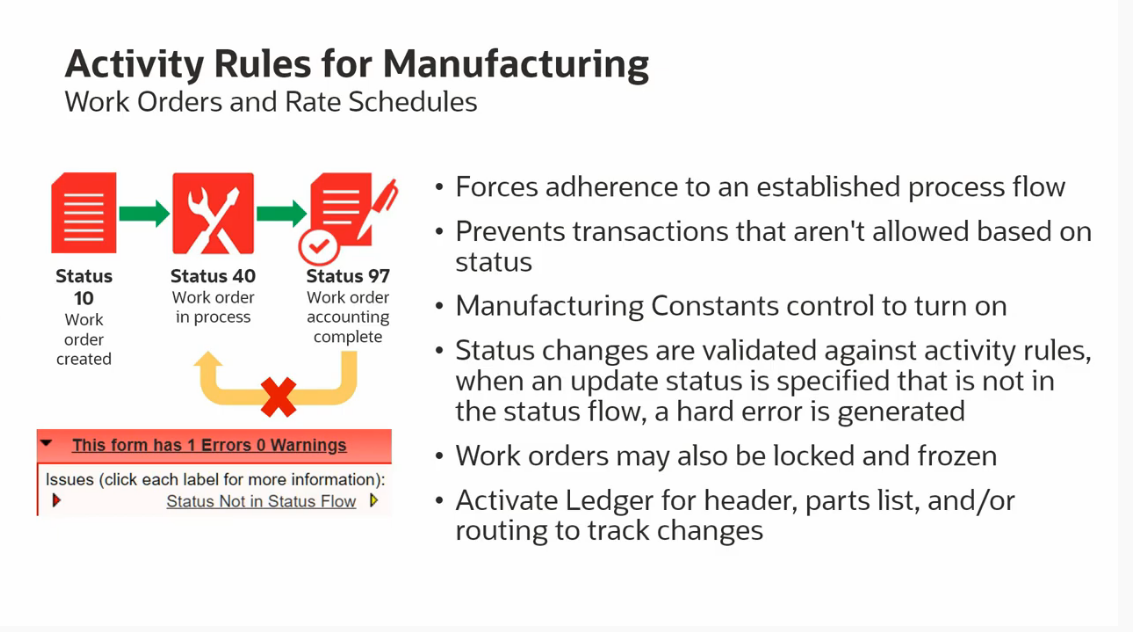 Activity Rules and Ledger For Manufacturing in JD Edwards